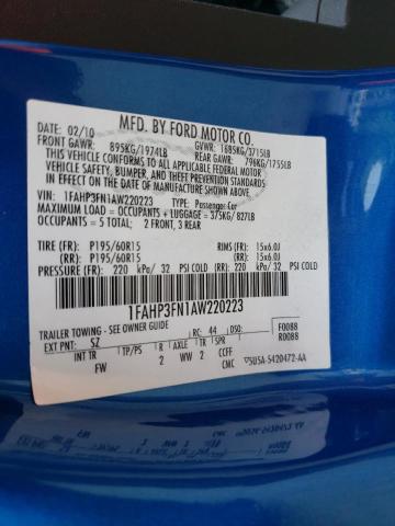 Photo 10 from auction – 2010 FORD FOCUS SE with VIN 1FAHP3FN1AW220223