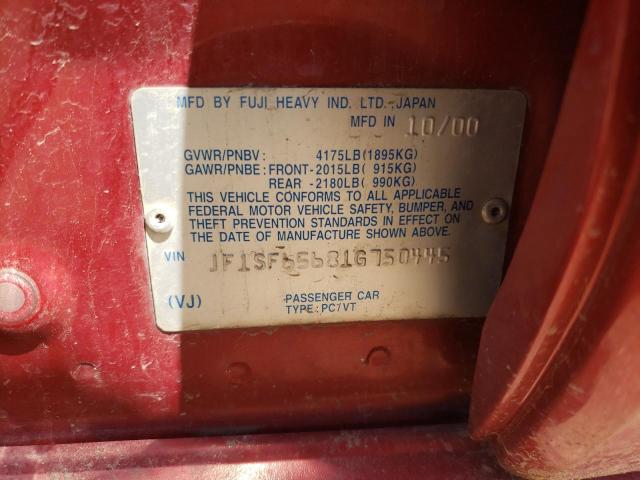 Photo 10 from auction – 2001 SUBARU FORESTER S with VIN JF1SF65681G750445