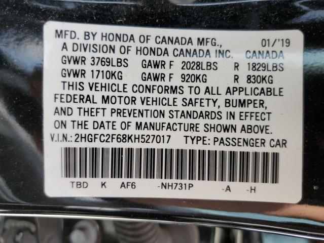 Photo 10 from auction – 2019 HONDA CIVIC LX with VIN 2HGFC2F68KH527017