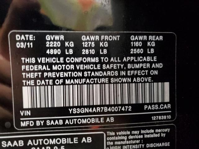 Photo 10 from auction – 2011 SAAB 9-5 TURBO with VIN YS3GN4AR7B4007472