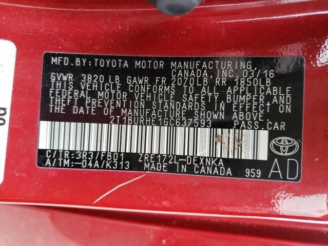 Photo 10 from auction – 2016 TOYOTA COROLLA L with VIN 2T1BURHE1GC637593