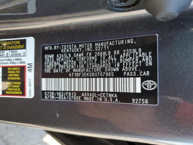 Photo 10 from auction – 2011 TOYOTA CAMRY BASE with VIN 4T1BF3EK0BU707965