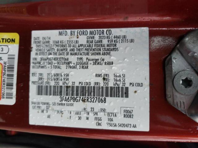 Photo 10 from auction – 2014 FORD FUSION S with VIN 3FA6P0G74ER327068