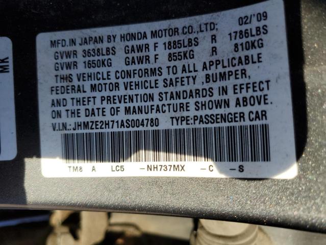 Photo 10 from auction – 2010 HONDA INSIGHT EX with VIN JHMZE2H71AS004780