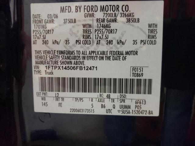 Photo 10 from auction – 2006 FORD F150 with VIN 1FTPX14506FB12471