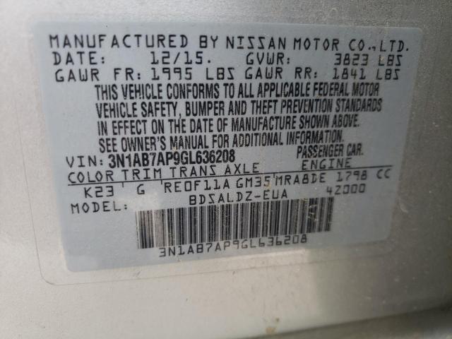 Photo 10 from auction – 2016 NISSAN SENTRA S with VIN 3N1AB7AP9GL636208
