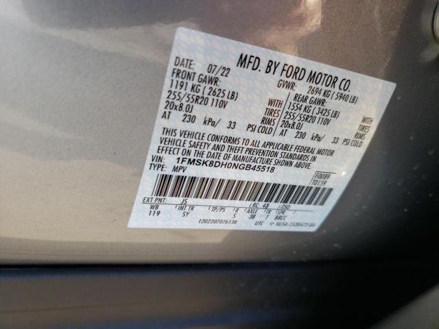 Zdjęcie 10 z aukcji – 2022 FORD EXPLORER X z VIN 1FMSK8DH0NGB45518