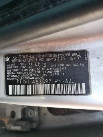 Фото 10 с аукциона – 2002 BMW X5 3.0I с VIN 5UXFA53592LP49620