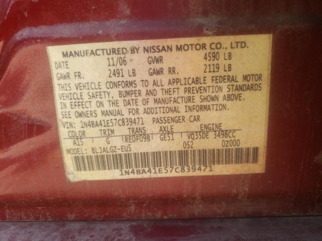 Photo 10 from auction – 2007 NISSAN MAXIMA SE with VIN 1N4BA41E57C839471