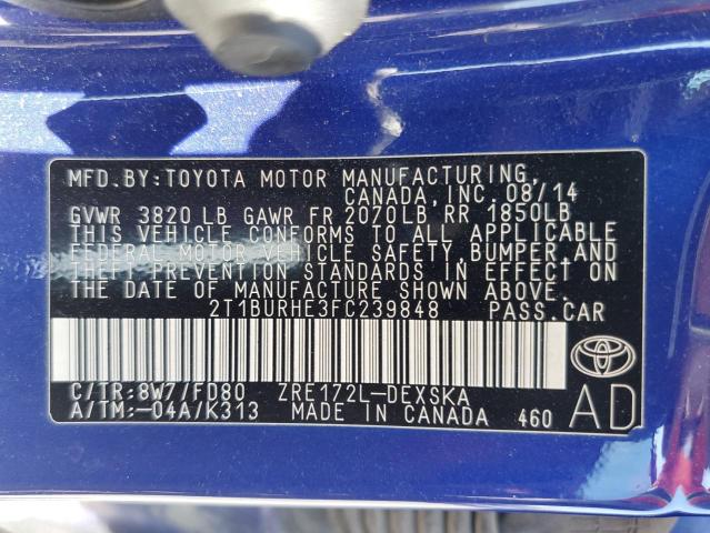 Photo 10 from auction – 2015 TOYOTA COROLLA L with VIN 2T1BURHE3FC239848