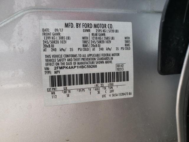 Photo 10 from auction – 2017 FORD EDGE SPORT with VIN 2FMPK4AP1HBC59260