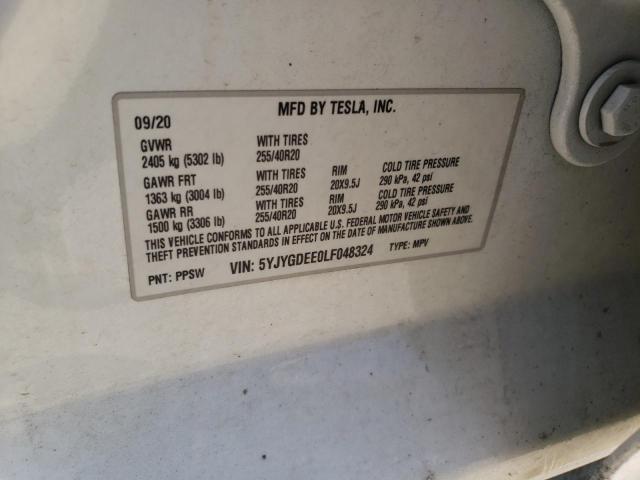 Photo 10 from auction – 2020 TESLA MODEL Y with VIN 5YJYGDEE0LF048324