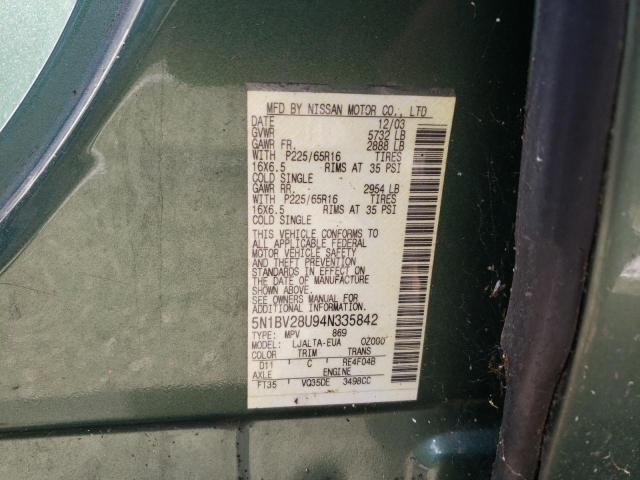Photo 10 from auction – 2004 NISSAN QUEST S with VIN 5N1BV28U94N335842