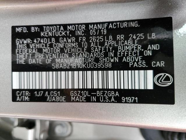 Photo 10 from auction – 2019 LEXUS ES 350 with VIN 58ABZ1B10KU039598