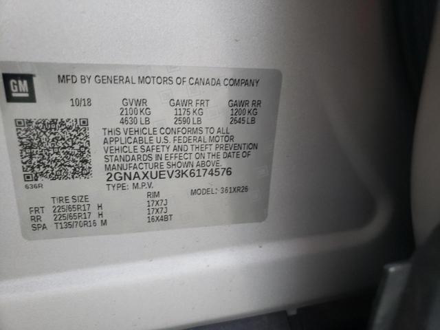 Photo 10 from auction – 2019 CHEVROLET EQUINOX LT with VIN 2GNAXUEV3K6174576