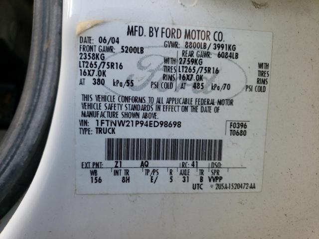 Photo 10 from auction – 2004 FORD F250 SUPER with VIN 1FTNW21P94ED98698