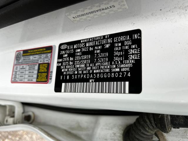 Photo 10 from auction – 2016 KIA SORENTO SX with VIN 5XYPKDA58GG08274