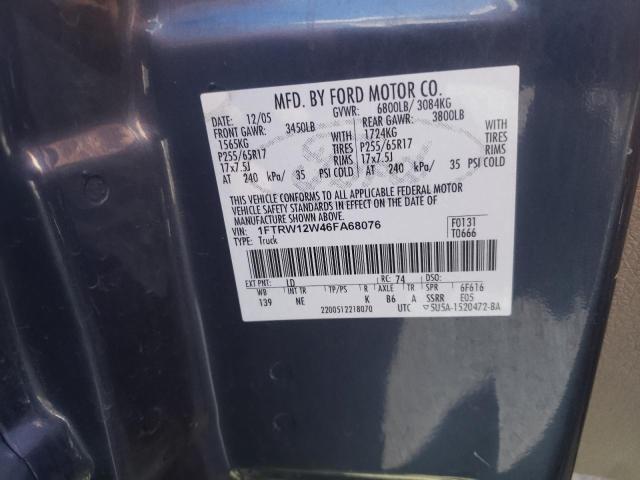 Photo 10 from auction – 2006 FORD F150 SUPER with VIN 1FTRW12W46FA68076