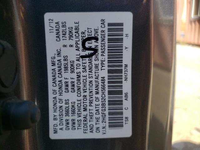 Photo 10 from auction – 2012 HONDA CIVIC LX with VIN 2HGFG3B52CH566484