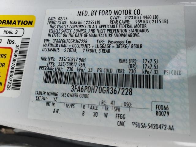 Photo 10 from auction – 2016 FORD FUSION SE with VIN 3FA6P0H70GR367228