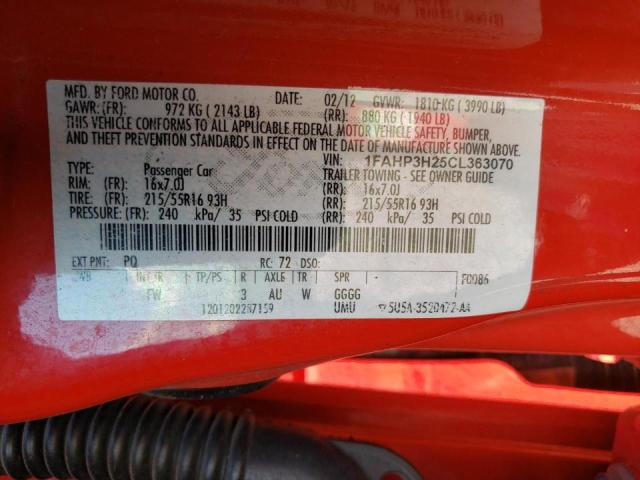 Photo 10 from auction – 2012 FORD FOCUS SEL with VIN 1FAHP3H25CL363070