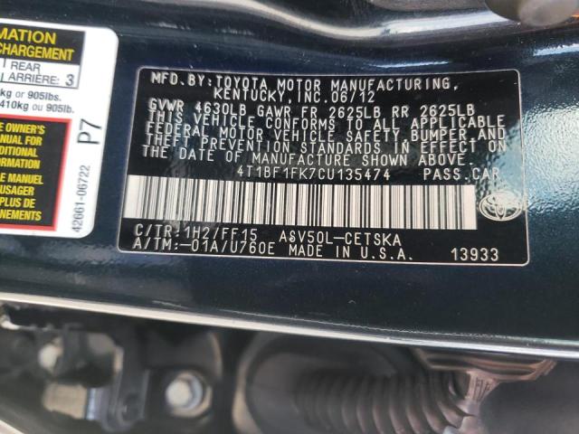 Photo 10 from auction – 2012 TOYOTA CAMRY BASE with VIN 4T1BF1FK7CU135474