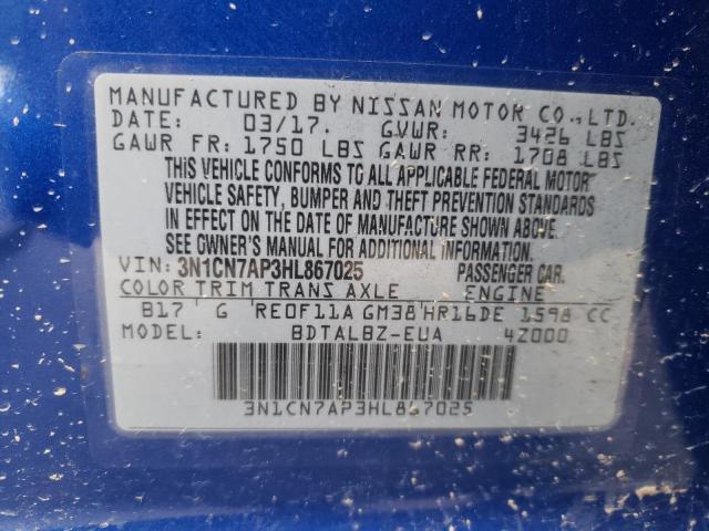 Photo 10 from auction – 2017 NISSAN VERSA S with VIN 3N1CN7AP3HL867025
