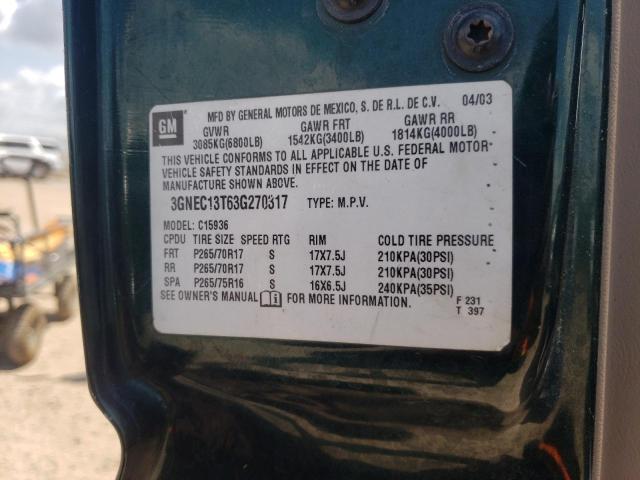 Photo 10 from auction – 2003 CHEVROLET AVALANCHE with VIN 3GNEC13T63G270317