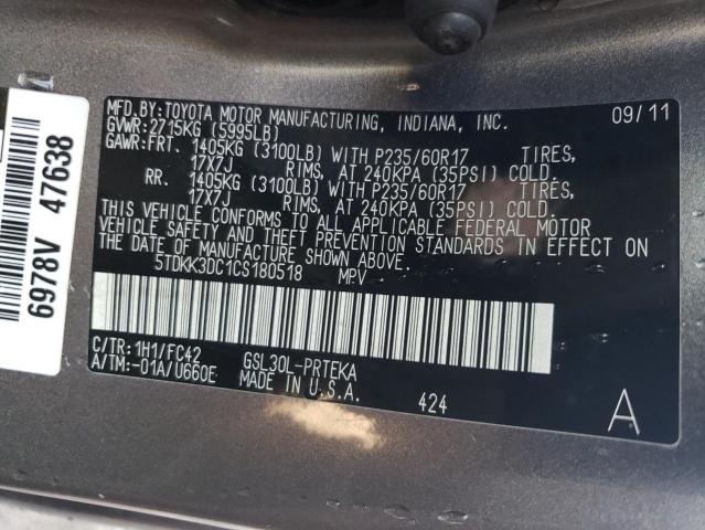 Photo 10 from auction – 2012 TOYOTA SIENNA LE with VIN 5TDKK3DC1CS180518