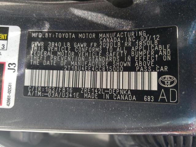 Photo 10 from auction – 2012 TOYOTA COROLLA BA with VIN 2T1BU4EE4CC815000
