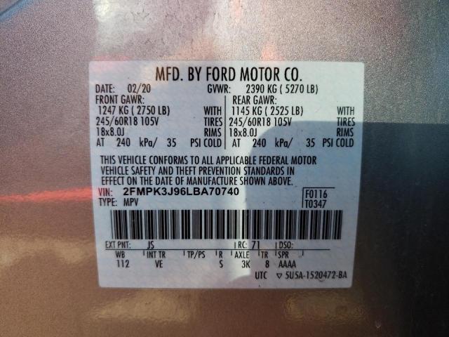 Photo 10 from auction – 2020 FORD EDGE SEL with VIN 2FMPK3J96LBA70740