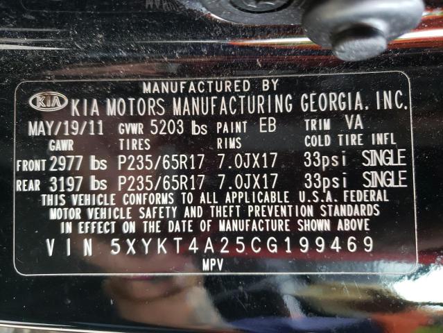 Photo 10 from auction – 2012 KIA SORENTO BA with VIN 5XYKT4A25CG199469