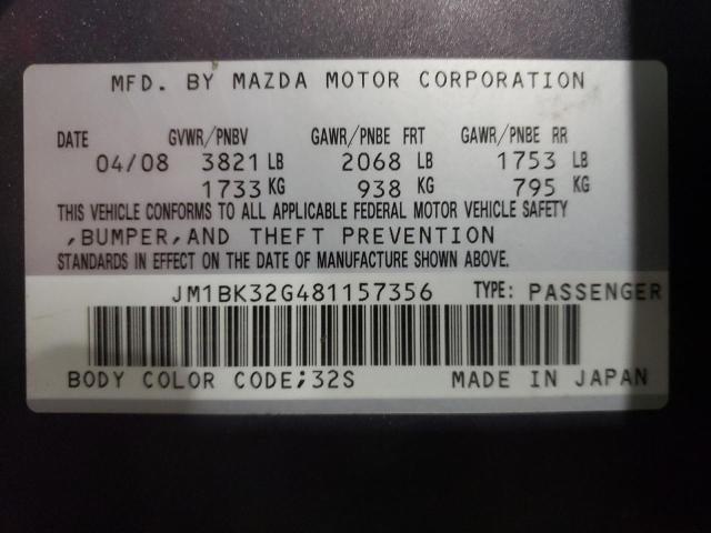 Photo 10 from auction – 2008 MAZDA 3 I with VIN JM1BK32G481157356
