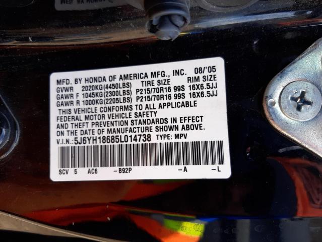 Photo 10 from auction – 2005 HONDA ELEMENT EX with VIN 5J6YH18685L014738