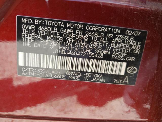 Photo 10 from auction – 2007 LEXUS ES 350 with VIN JTHBJ46G472105428