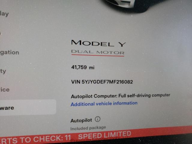 Photo 8 from auction – 2021 TESLA MODEL Y with VIN 5YJYGDEF7MF216082