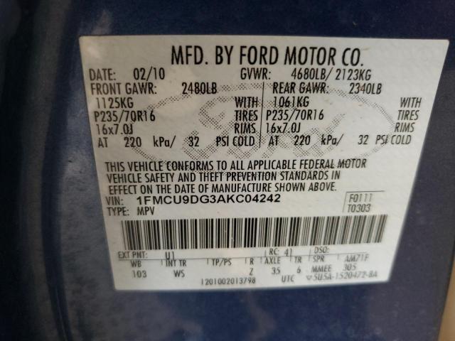 Photo 10 from auction – 2010 FORD ESCAPE XLT with VIN 1FMCU9DG3AKC04242