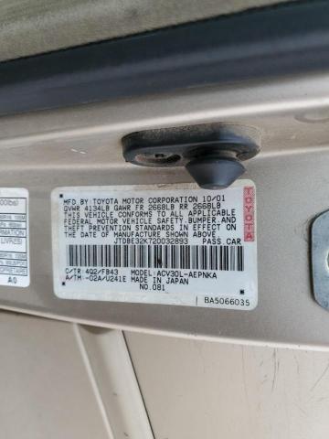 Photo 10 from auction – 2002 TOYOTA CAMRY LE with VIN JTDBE32K720032893