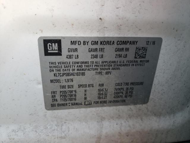 Photo 10 from auction – 2017 CHEVROLET TRAX 1LT with VIN KL7CJPSB5HB103185
