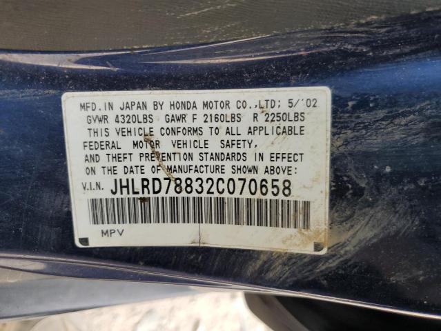 Photo 10 from auction – 2002 HONDA CR-V EX with VIN JHLRD78832C070658