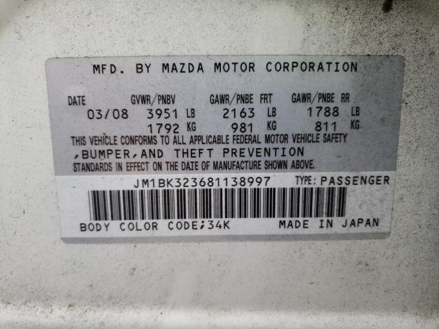 Photo 10 from auction – 2008 MAZDA 3 S with VIN JM1BK323681138997