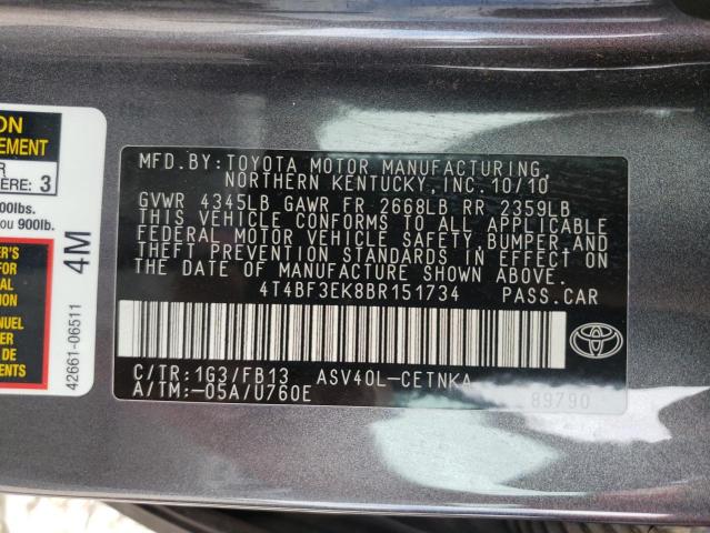 Photo 10 from auction – 2011 TOYOTA CAMRY BASE with VIN 4T4BF3EK8BR151734