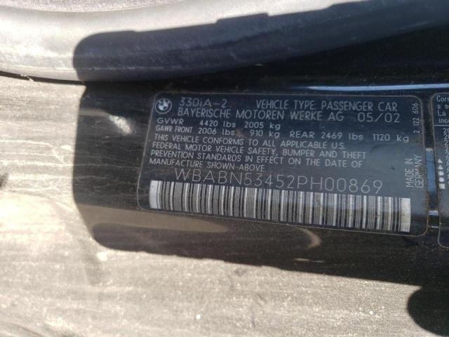 Photo 10 from auction – 2002 BMW 330 CI with VIN WBABN53452PH00869