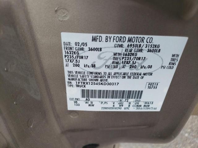 Photo 10 from auction – 2005 FORD F150 with VIN 1FTRX12545KD30317