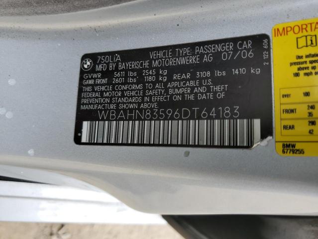 Photo 10 from auction – 2006 BMW 750 LI with VIN WBAHN83596DT64183