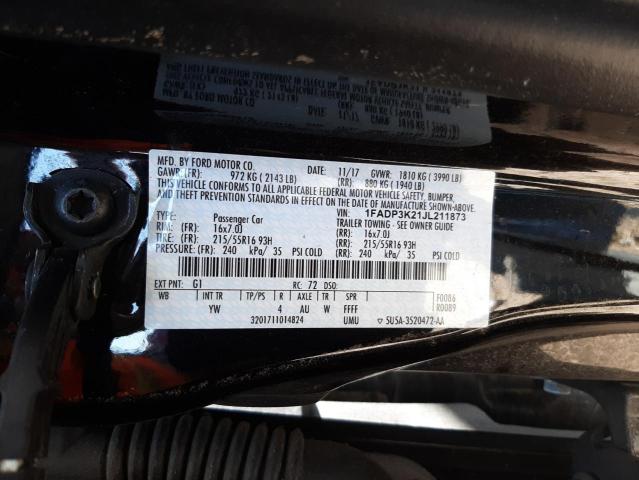 Photo 10 from auction – 2018 FORD FOCUS SE with VIN 1FADP3K21JL211873