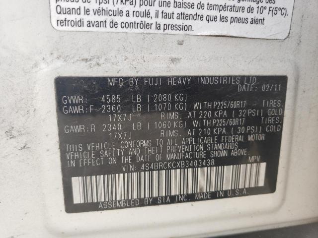 Photo 10 from auction – 2011 SUBARU OUTBACK 2. with VIN 4S4BRCKCXB3403438