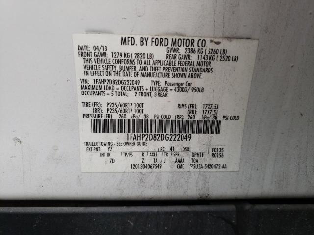 Photo 10 from auction – 2013 FORD TAURUS SE with VIN 1FAHP2D82DG222049