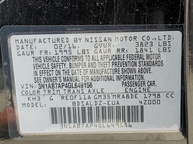 Photo 10 from auction – 2016 NISSAN SENTRA S with VIN 3N1AB7AP4GL649156