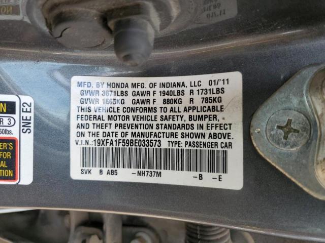 Photo 10 from auction – 2011 HONDA CIVIC LX with VIN 19XFA1F59BE033573